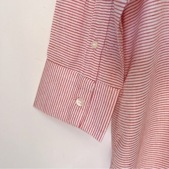 onia Red and White Striped Button Up Shirt Dress Pockets Coastal Beachy Summer - Picture 10 of 13